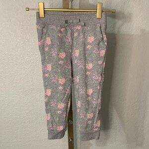 Janie and Jack- Toddler Gray Joggers with Pink Floral Pattern-3T